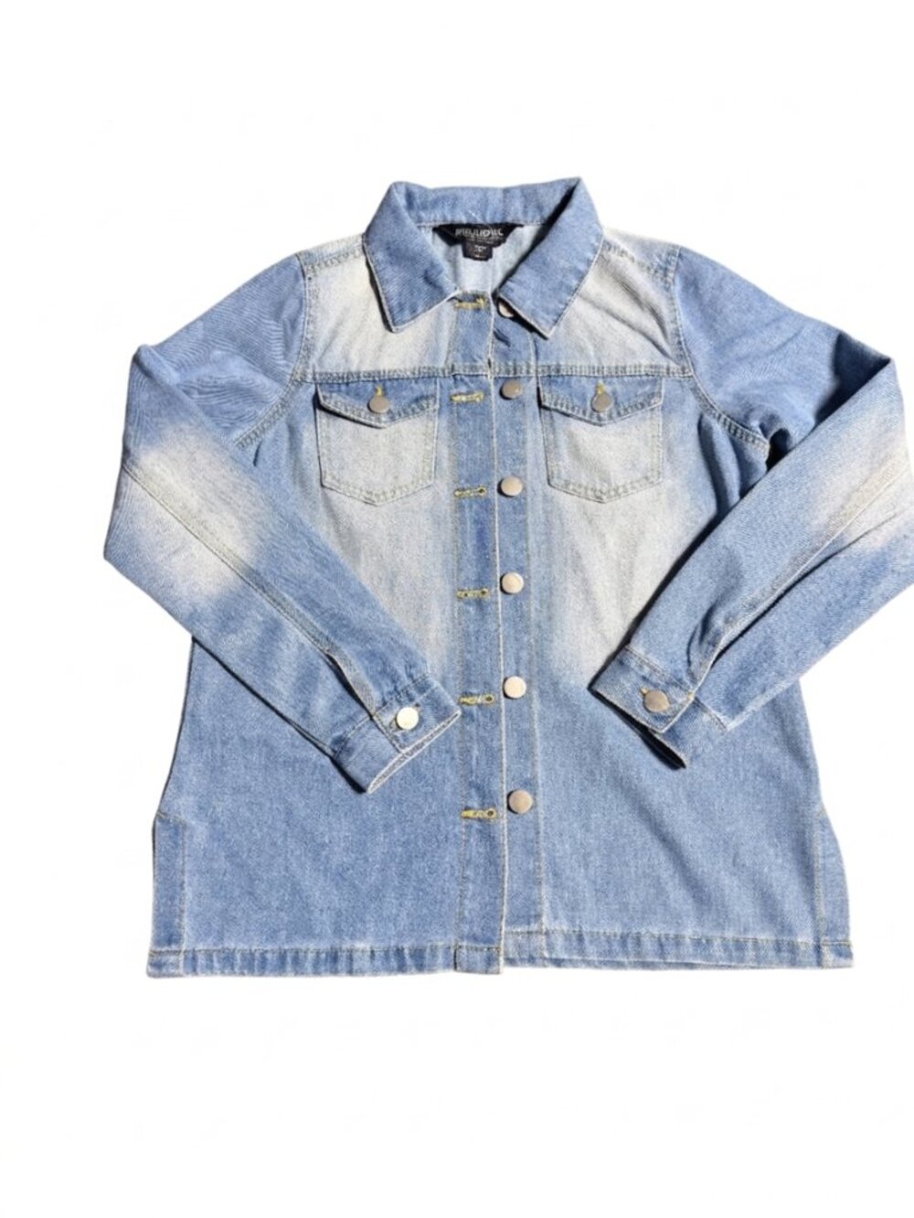 Jou Jou Girls Denim Jean Jacket Light Medium Wash Sandblasted Side Slits Large